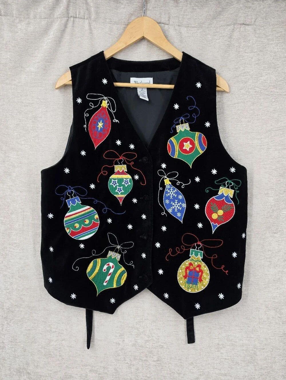 Vintage Black Velvet Cotton Holiday Vest Colorful Ornament Embroidery Chistmas